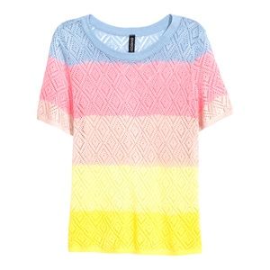 H&M Divided Pointelle Top Colour Block Short Sleeves Ladies Large